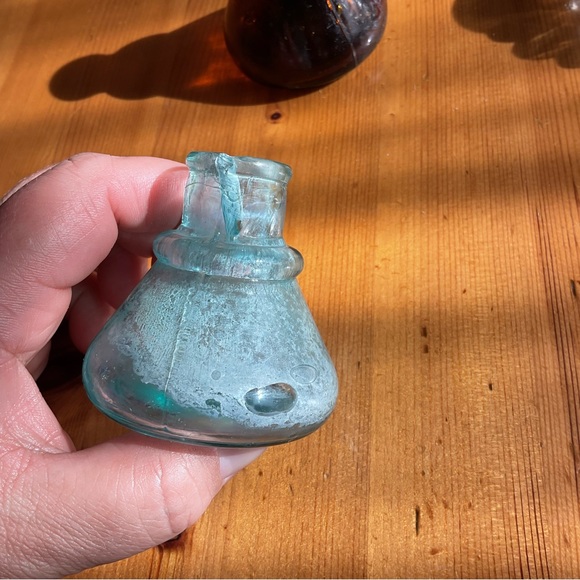 ANTIQUE CARTERS INK BOTTLES ICE BLUE TEAL & AMBER IRIDESCENT LOT OF 2 VINTAGE - Picture 8 of 8
